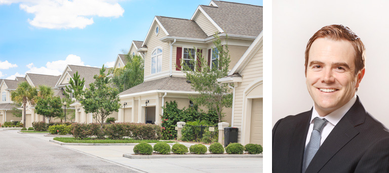 4 single family homes & a separate headshot image of Brian Hartsell of Key Property Management.
